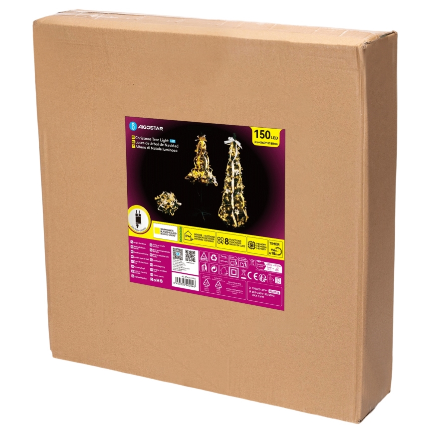 Aigostar - LED kültéri karácsonyfa 150xLED 1,8m IP44 fehér/arany meleg fehér