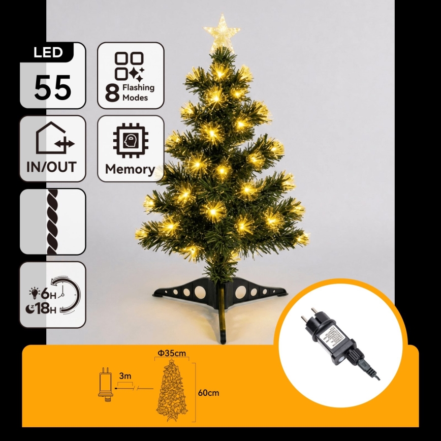 Aigostar - LED kültéri karácsonyfa 55xLED/8 világítási mód 0,6 m IP44 meleg fehér