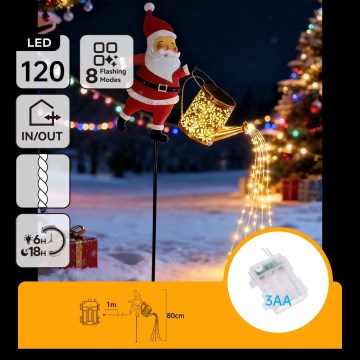 Aigostar - LED kültéri karácsonyi dekoráció 120xLED/3xAA/8 funkciós 80 cm IP44 Santa/meleg fehér