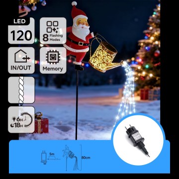 Aigostar - LED kültéri karácsonyi dekoráció 120xLED/8 funkciós 80 cm IP44 Santa/hideg fehér