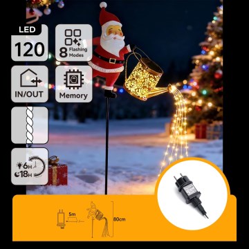 Aigostar - LED kültéri karácsonyi dekoráció 120xLED/8 funkciós 80 cm IP44 Santa/meleg fehér