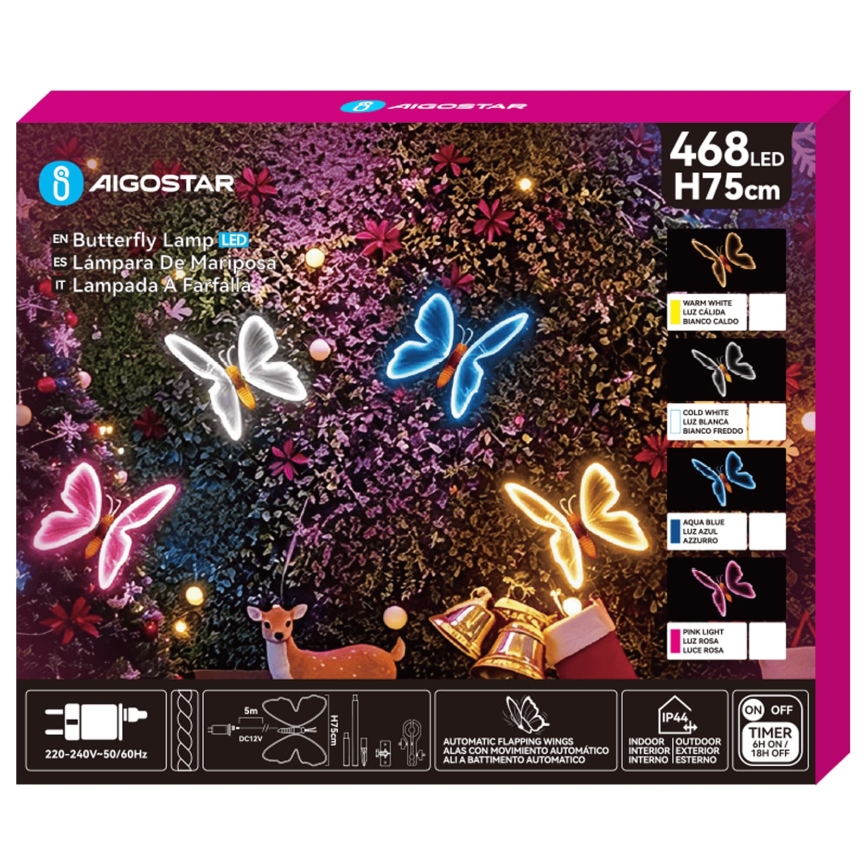 Aigostar - LED Kültéri dekoráció 468xLED/18W/230V 75 cm IP44 pillangó/hideg fehér