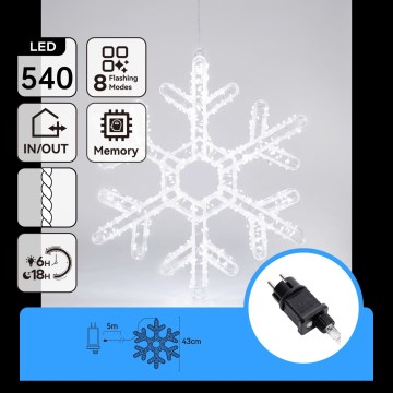 Aigostar - LED kültéri karácsonyi dekoráció 540xLED/6W/230V IP44 hideg fehér 45 cm-es hópehely