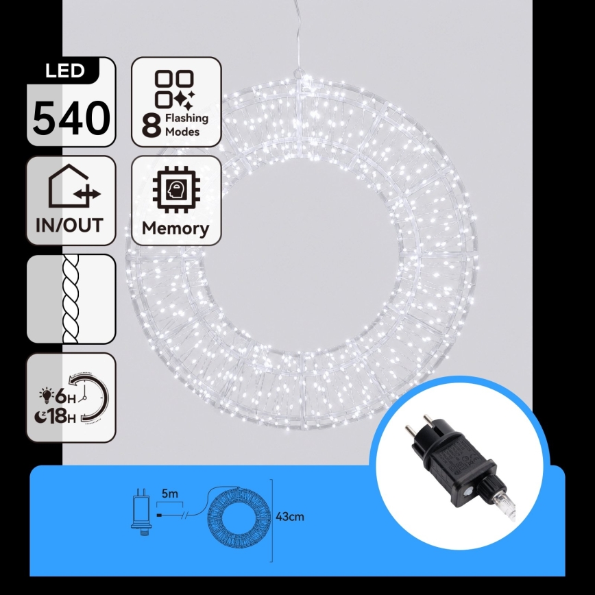 Aigostar - LED kültéri karácsonyi dísz 540xLED/6W/230V IP44 hideg fehér 45cm kör