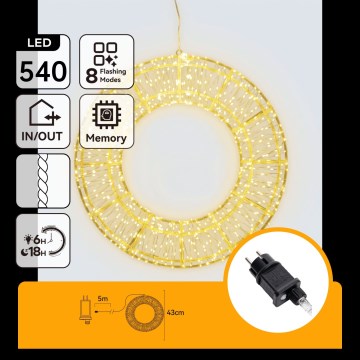 Aigostar - LED kültéri karácsonyi dísz 540xLED/6W/230V IP44 meleg fehér 45 cm-es kör