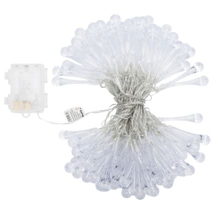 Aigostar - LED kültéri karácsonyi fényfüzér 100xLED/8 működési mód 3xAA 10 m IP44 meleg fehér csepp alakú