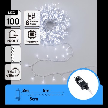 Aigostar - LED kültéri karácsonyi fényfüzér 100xLED/8 funkció 5,3m IP44 hideg fehér