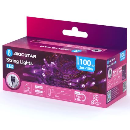 Aigostar - LED kültéri karácsonyi fényfüzér 100xLED/8 üzemmód 13m IP44 rózsaszín