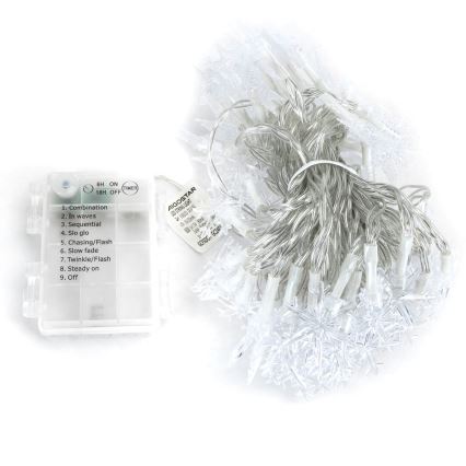 Aigostar - LED kültéri karácsonyi fényfüzér, 100 LED, 8 világítási mód, 3× AA elem, 10 m, IP44, meleg fehér, csillag formájú díszek