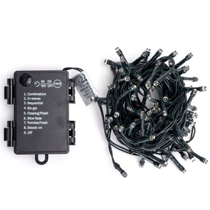 Aigostar - LED kültéri karácsonyi fényfüzér 100xLED/8 világítási mód 3xAA 5,3 m IP44 meleg fehér