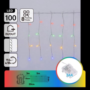 Aigostar-LED Kültéri karácsonyi fényfüzér 100xLED/8 üzemmód 3xAA 8x0,4m IP44 többszínű