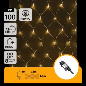 Aigostar - LED kültéri karácsonyi fényfüzér 100xLED/8 üzemmód 4,5x1,5m IP44 meleg fehér