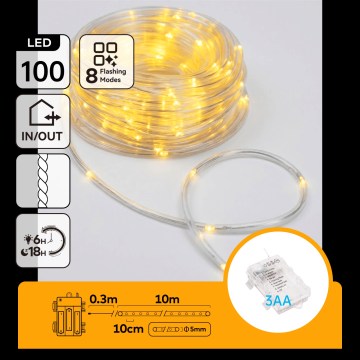 Aigostar - LED kültéri karácsonyi fényfüzér 100xLED/8 világítási mód 3xAA 10,3m IP44 meleg fehér