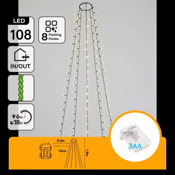 Aigostar - LED kültéri karácsonyi fényfüzér 108x LED/8 funkcióval 3xAA 1,8m IP44 meleg fehér