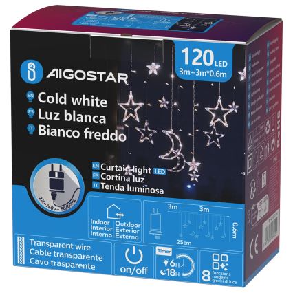 Aigostar - LED kültéri  fényfüzér 120xLED/6W/230V/8 üzemmód 3x0,6m IP44 hideg fehér + távirányító