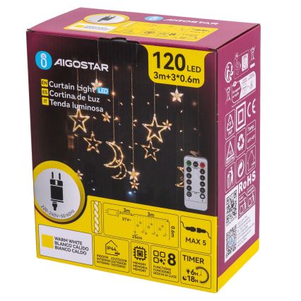 Aigostar - LED kültéri fényfüzér 120xLED/6W/230V/8 funkciós 3x0,6m IP44 meleg fehér + távirányító