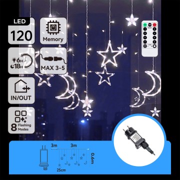 Aigostar - LED kültéri karácsonyi fényfüzér 120xLED/6W/230V/8 funkcióval 3x0,6m IP44 hideg fehér + távirányító