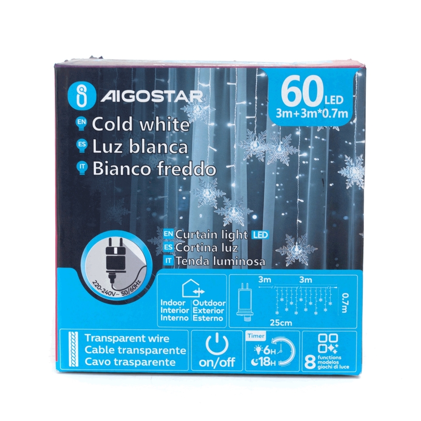 Aigostar - LED kültéri karácsonyi fényfüzér 120xLED/8 üzemmód 3x0,7m IP44 hideg fehér + távirányító