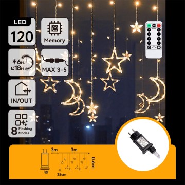 Aigostar - LED kültéri karácsonyi fényfüzér 120xLED/6W/230V/8 világítási mód 3x0,6m IP44 meleg fehér + távirányító