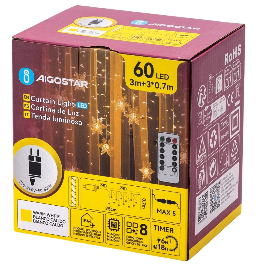 Aigostar - LED kültéri fényfüzér 120xLED/8 funkciós 3x0,7m IP44 meleg fehér + távirányító