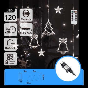Aigostar - LED kültéri karácsonyi fényfüzér 120xLED/8 funkció 3x0,6m IP44 hideg fehér + távirányító