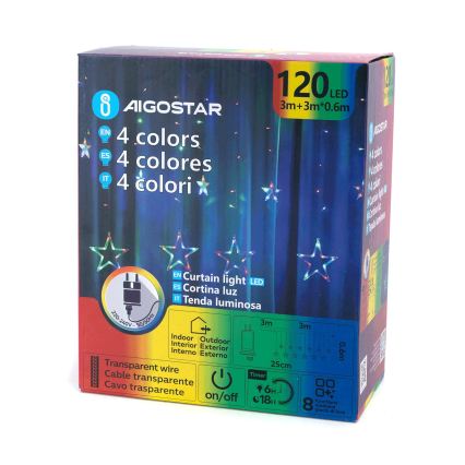 Aigostar - LED kültéri karácsonyi fényfüzér 120xLED/8 üzemmód 6x0,6m IP44 többszínű + távirányítóval