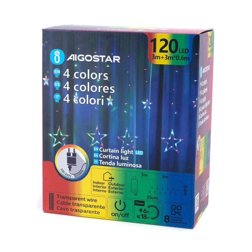 Aigostar - LED kültéri karácsonyi fényfüzér 120xLED/8 üzemmód 6x0,6m IP44 többszínű + távirányítóval