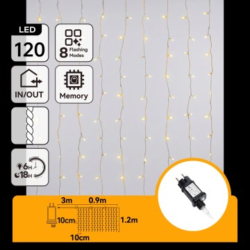 Aigostar - LED kültéri karácsonyi fényfüzér 120xLED/8 funkciós 3,9x1,2m IP44 meleg fehér