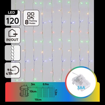 Aigostar - LED kültéri karácsonyi fényfüzér 120xLED/8 funkciós 3xAA 3,9x1,2m IP44 többszínű