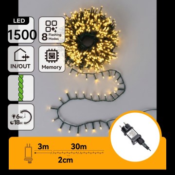Aigostar - LED kültéri karácsonyi fényfüzér 1500xLED/8 funkciós 33m IP44 meleg fehér