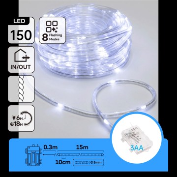 Aigostar - LED kültéri karácsonyi fényfüzér 150xLED/8 funkció 3xAA 15,3m IP44 hideg fehér