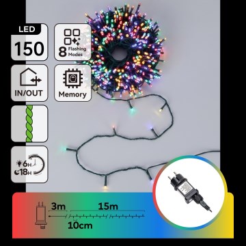 Aigostar - LED Kültéri karácsonyi fényfüzér 150xLED/8 világítási mód 18m IP44 többszínű