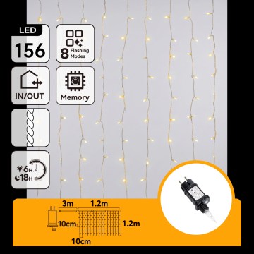 Aigostar - LED kültéri karácsonyi fényfüzér 156xLED/8 világítási mód 4,2x1,2m IP44 meleg fehér