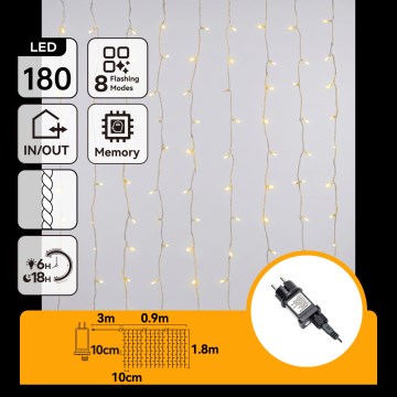 Aigostar - LED kültéri karácsonyi fényfüzér 180xLED/8 üzemmód 3,9x1,8m IP44 meleg fehér