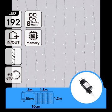 Aigostar - LED kültéri karácsonyi fényfüzér 192xLED/8 világítási mód 4,5x1,2m IP44 hideg fehér