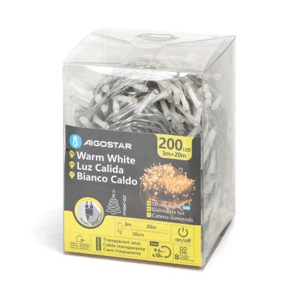 Aigostar - LED kültéri karácsonyi fényfüzér 200 LED/8 üzemmód 23 m IP44 meleg fehér