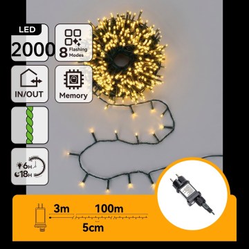 Aigostar - LED kültéri karácsonyi fényfüzér 2000xLED/8 funkció 103m IP44 meleg fehér