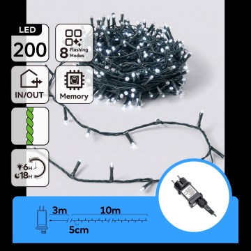 Aigostar - LED kültéri karácsonyi fényfüzér 200xLED/8 funkció 13m IP44 hideg fehér