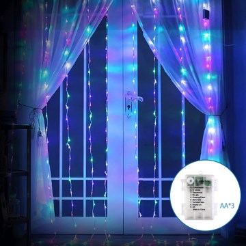 Aigostar - LED kültéri karácsonyi fényfüzér 200xLED/8 funkció 3xAA 5x2m IP44 színes