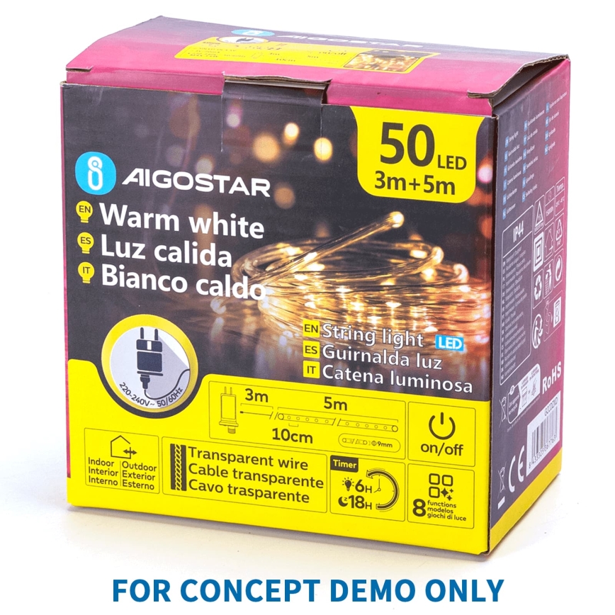 Aigostar - LED kültéri karácsonyi fényfüzér 200xLED/8 üzemmód 3xAA 5x2m IP44 meleg fehér