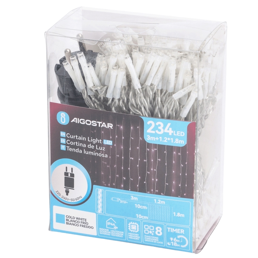 Aigostar - LED kültéri karácsonyi füzér 234xLED/8 funkció 1,2x1,8 m IP44 hideg fehér