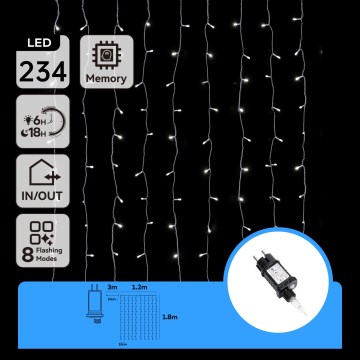 Aigostar - LED Kültéri karácsonyi fényfüzér 234xLED/8 üzemmód 1,2x1,8 m IP44 hideg fehér
