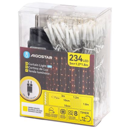 Aigostar - LED kültéri karácsonyi fényfüzér 234xLED/8 üzemmód 1,2x1,8 m IP44 meleg fehér