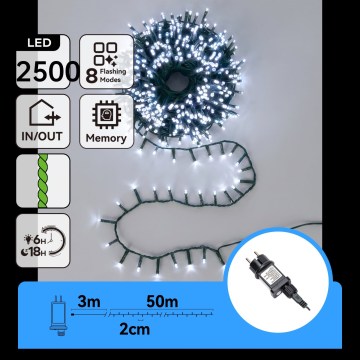 Aigostar - LED kültéri karácsonyi fényfüzér 2500xLED/8 funkció 53m IP44 hideg fehér