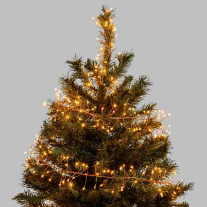 Aigostar - LED kültéri karácsonyi fényfüzér, 300 LED, 8 világítási mód, 3x AA, 9,3 m, IP44, meleg fehér