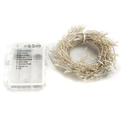 Aigostar - LED kültéri karácsonyi fényfüzér, 300 LED, 8 világítási mód, 3x AA, 9,3 m, IP44, meleg fehér