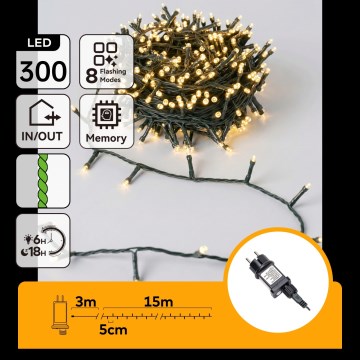Aigostar - LED kültéri karácsonyi fényfüzér 300xLED/8 funkció 18m IP44 meleg fehér