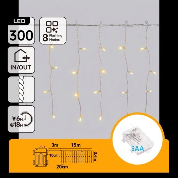 Aigostar - LED kültéri karácsonyi fényfüzér 300xLED/8 funkció 18x0,4m IP44 meleg fehér