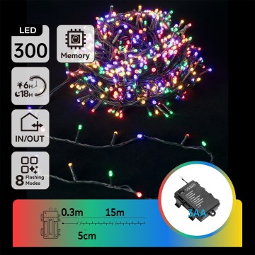 Aigostar -LED Kültéri karácsonyi fényfüzér 300xLED/8 funkció 3xAA 15,3m IP44 többszínű
