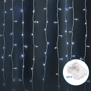 Aigostar-LED Kültéri karácsonyi fényfüzér 300xLED/8 funkció 3xAA 6x2m IP44 hideg fehér